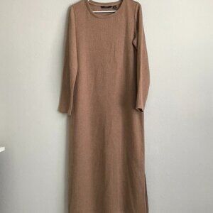 Dennis Basso Regular Bateau Neck Rib Knit Dress - Camel (Sz) a615660